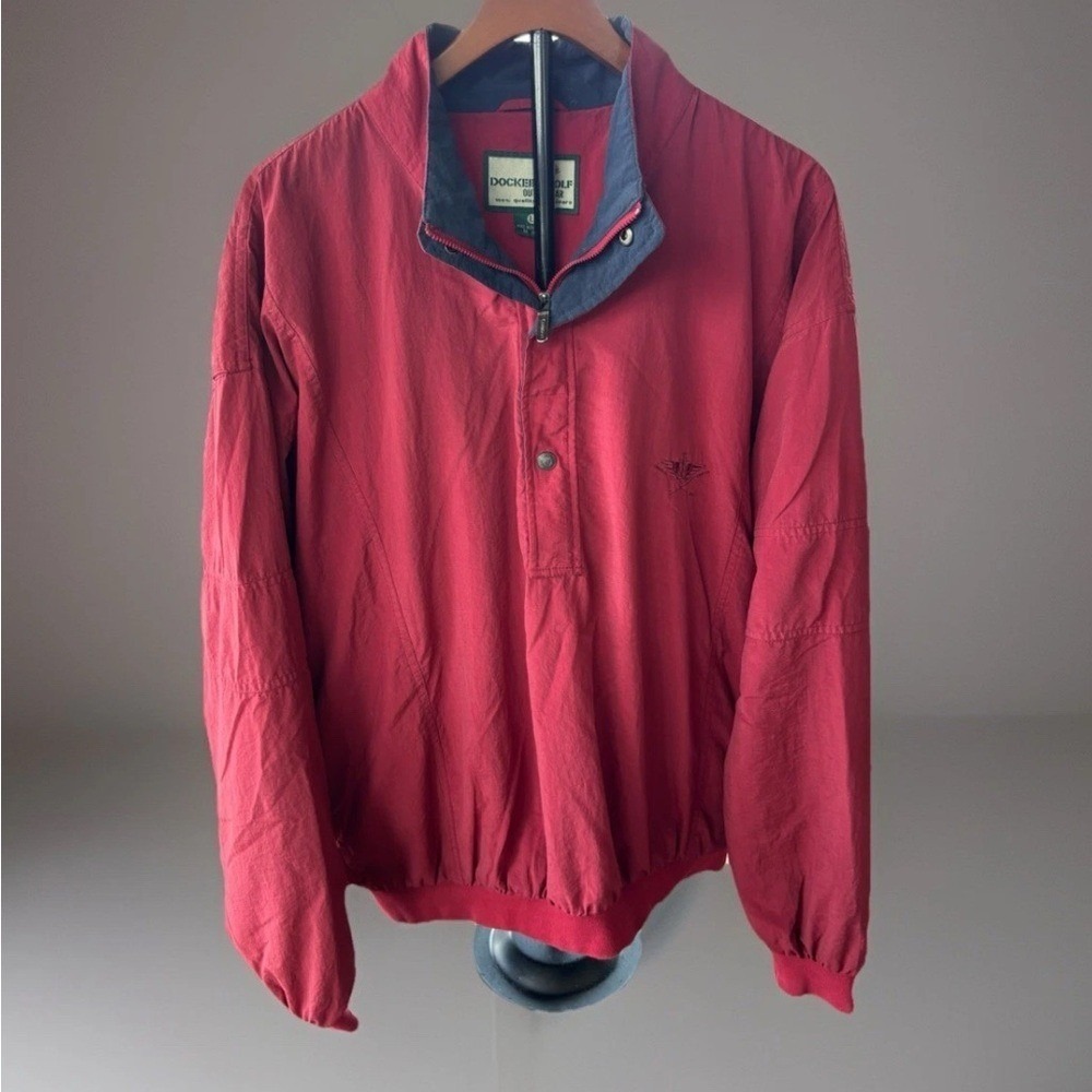 Dockers Golf Windbreaker Jacket Mens Large Red Quarter Zip Pullover